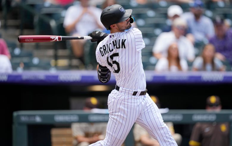 Randal Grichuk of the Colorado Rockies up to bat against the