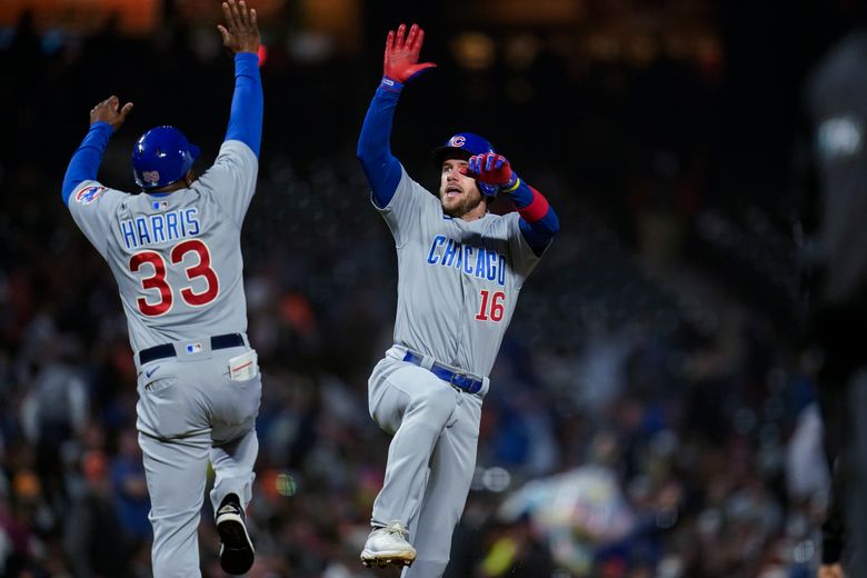 Patrick Wisdom of the Chicago Cubs hits a two run home run in the