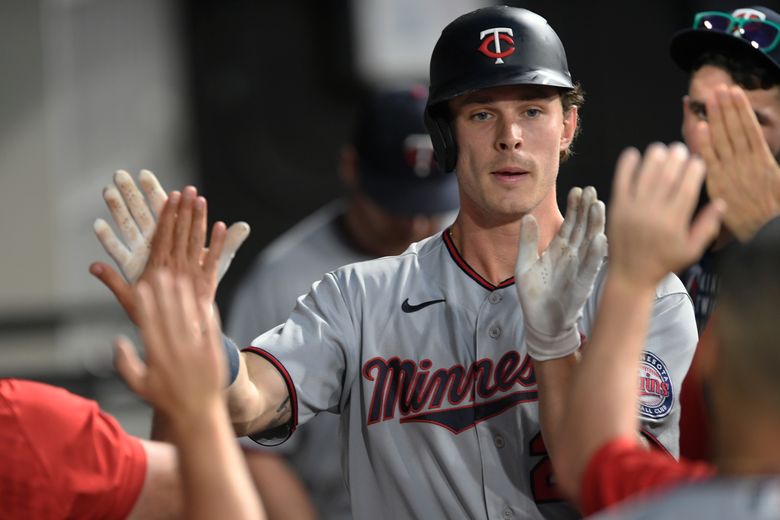 Max Kepler of the Minnesota Twins runs to the dugout following the