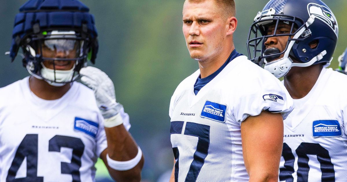 Seattle Seahawks linebacker Cody Barton (57) lines up for play during the  second half of an