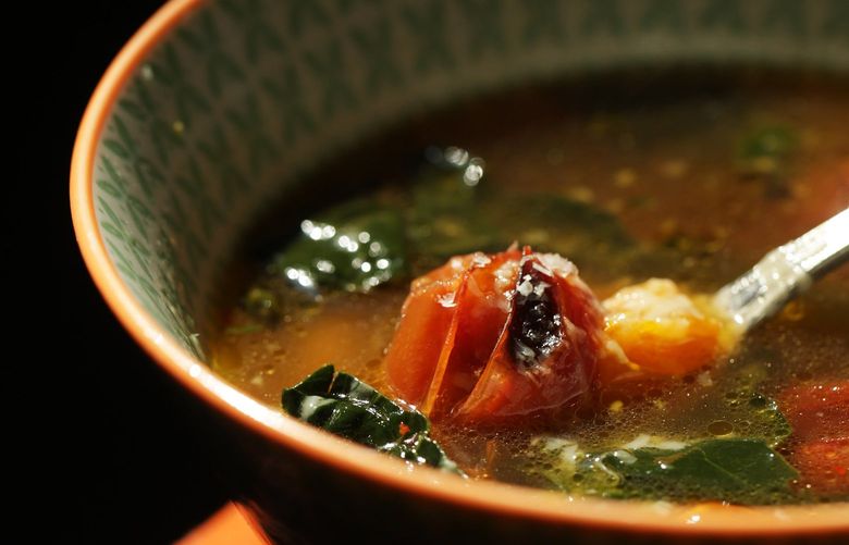 CAFEJUANITA 071814 PACIFIC TASTE
Cafe Juanita chef Holly Smith uses her rich brodo to make a soup with kale and cherry tomatoes at her home kitchen Shoreline, Washington.
140812
