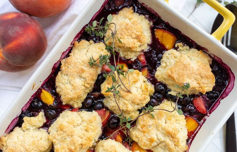 Cobbler might not be the first thing that comes to mind for a summer dessert, but it’s a perfect way to take advantage of all the fresh summer fruit. Use your favorite fruits in this impossible-to-mess-up cobbler.