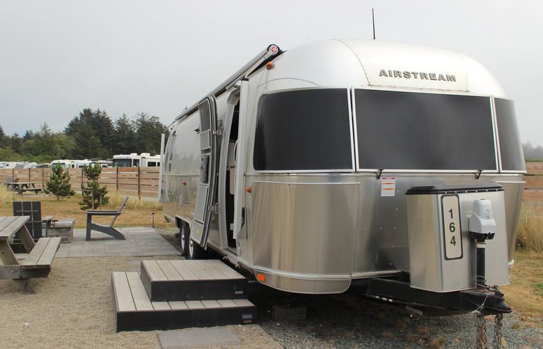 Southern Oregon’s Bay Point Landing resort has 14 fully-furnished Airstream Hercules travel trailers available for rental on site.