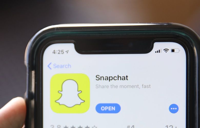In this Monday, July 30, 2019 photo, the social media application, Snapchat is displayed. (AP Photo/Amr Alfiky)