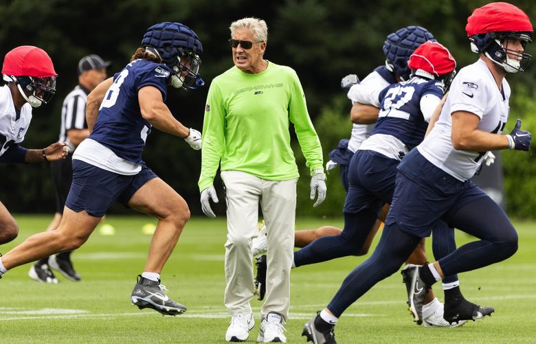 Pete Carroll watches his team workout Wednesday.

The Seattle Seahawks held fall camp Wednesday, August 10, 2022 at the VMAC, in Renton, WA. 221236
