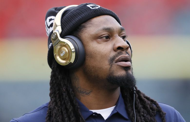 Seattle Seahawks’ Marshawn Lynch warms up before an NFL wild-card playoff football game against the Philadelphia Eagles, Sunday, Jan. 5, 2020, in Philadelphia. (AP Photo/Michael Perez)