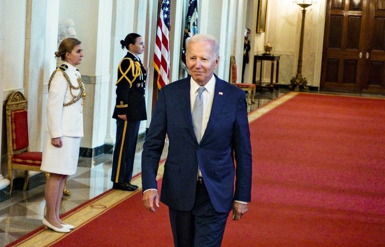 FILE — President Joe Biden walks through the White House in Washington on Tuesday, Aug. 9, 2022. With final House passage of the Inflation Reduction Act on Friday, Aug. 12, 2022, President Biden is poised to deliver the latest in a series of legislative victories that will ripple across the country for decades — lowering the cost of prescription drugs, extending subsidies to help people pay for health insurance, reducing the deficit and investing more than $370 billion into climate and energy programs. (Pete Marovich/The New York Times) XNYT178 XNYT178