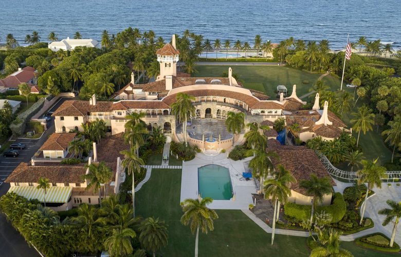 This is an aerial view of President Donald Trump’s Mar-a-Lago estate, Wednesday, Aug. 10, 2022, in Palm Beach, Fla. The FBI searched Trump’s Mar-a-Lago estate as part of an investigation into whether he took classified records from the White House to his Florida residence, people familiar with the matter said Monday. (AP Photo/Steve Helber) OTKSH109 OTKSH109