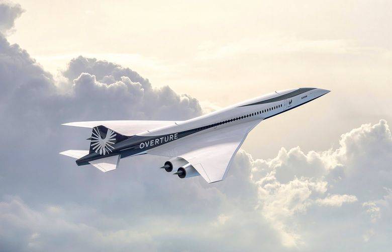 This undated image provided by Boom Supersonic shows Boom Supersonic Overture Aircraft.  American Airlines says it has agreed to buy up to 20 supersonic jets that are still on the drawing board and years away from flying. American announced the deal Tuesday, Aug. 16, 2022 with Boom Supersonic.(Boom Supersonic via AP) 