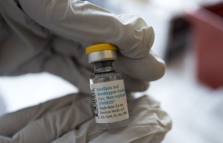 FILE – Registered pharmacist Sapana Patel holds a bottle of Monkeypox vaccine at a Pop-Up Monkeypox vaccination site on Wednesday, Aug. 3, 2022, in West Hollywood, Calif.  (AP Photo/Richard Vogel, File) NY802 NY802