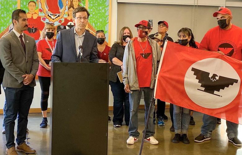 Washington attorney general Bob Ferguson attends a news conference at the Centilia Cultural Center in Seattle, Wednesday, Aug. 17, 2022.