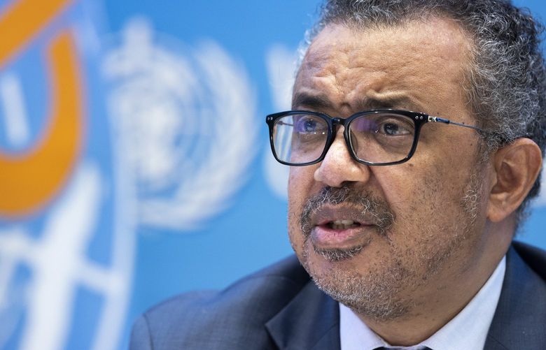 FILE – Tedros Adhanom Ghebreyesus, Director General of the World Health Organization talks to the media regarding the coronavirus COVID-19 at the World Health Organization headquarters in Geneva, Switzerland, Monday, Dec. 20, 2021. In an emotional statement at a press briefing on Wednesday, Aug. 17, 2022 WHO Director-General _ who is an Ethnic Tigrayan _ said the situation in his home country of Ethiopia, where 6 million people in Tigray have essentially been cut from the world, is worse than any other humanitarian crisis in the world. (Salvatore Di Nolfi/Keystone via AP, File) LGK801 LGK801