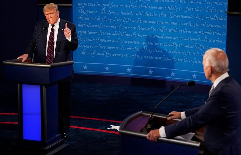 U.S. President Donald Trump speaks during the first presidential debate against former Vice President and Democratic presidential nominee Joe Biden at the Health Education Campus of Case Western Reserve University on September 29, 2020 in Cleveland, Ohio. (Pool/Getty Images/TNS)