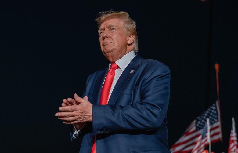 FILE – Former President Donald Trump at a rally in Waukesha, Wis., Aug. 5, 2022. On Tuesday, Aug. 23, a Florida judge informed two lawyers representing Trump, neither of them licensed in the state, that they had bungled routine paperwork to take part in a suit filed following the FBI’s search this month of Trump’s Mar-a-Lago home and private club. (Jamie Kelter Davis/The New York Times) XNYT186 XNYT186