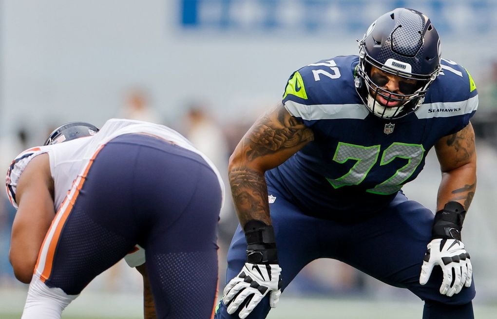 Seattle Seahawks offensive tackle Abraham Lucas (72) during an NFL