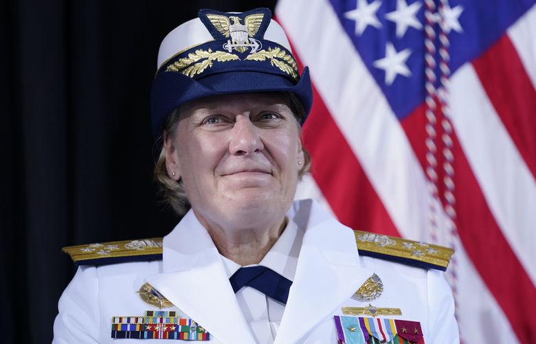 Adm. Linda FaganÂ attends a change of command ceremony at U.S. Coast Guard headquarters, Wednesday, June 1, 2022, in Washington. Adm. Karl L. Schultz is being relieved by Fagan as the Commandant of the U.S. Coast Guard. (AP Photo/Evan Vucci) (Evan Vucci / AP)