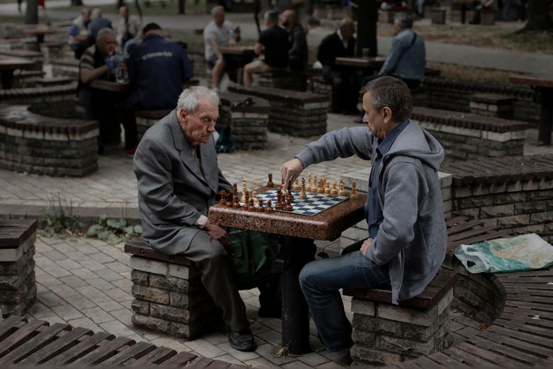 Odessa, Ukraine. 31st Mar, 2022. People play chess at the city