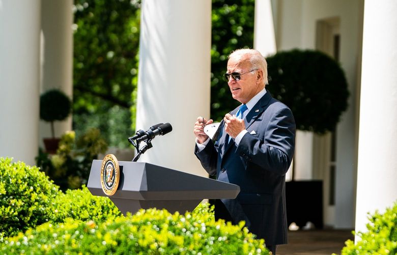 President Biden at the White House on July 27 after testing negative for the coronavirus. MUST CREDIT: Washington Post photo by Demetrius Freeman.
