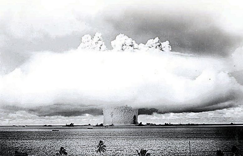 The first underwater nuclear explosion, on July 25, 1946, raised a massive column of radioactive water.