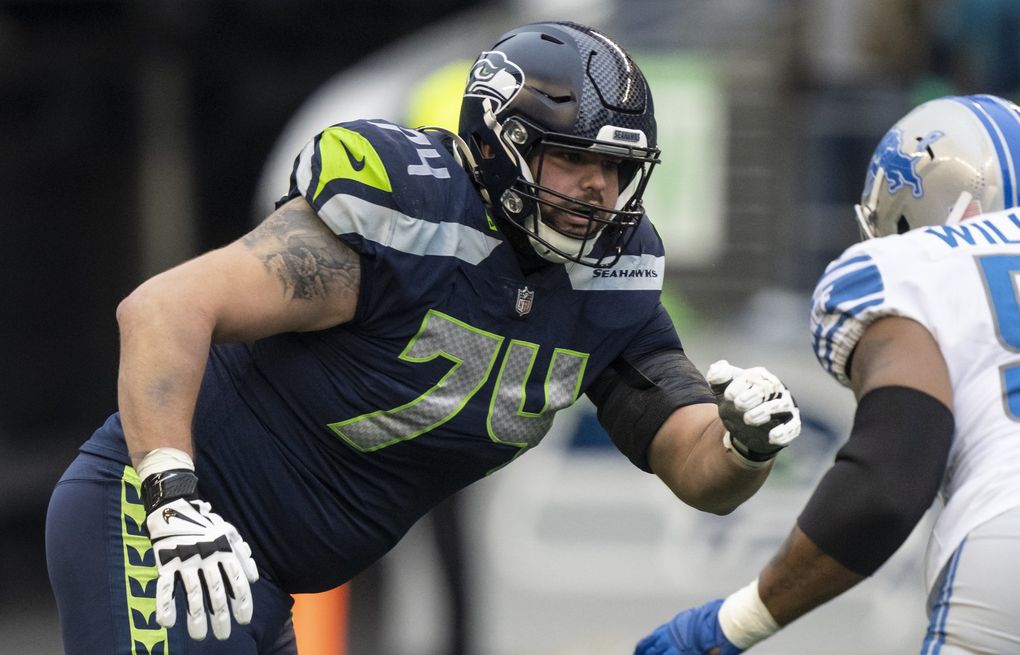 Seattle Seahawks offensive tackle Jake Curhan (74) during a preseason NFL  football game against the Dallas Cowboys, Saturday, Aug. 19, 2023, in  Seattle. (AP Photo/Lindsey Wasson Stock Photo - Alamy