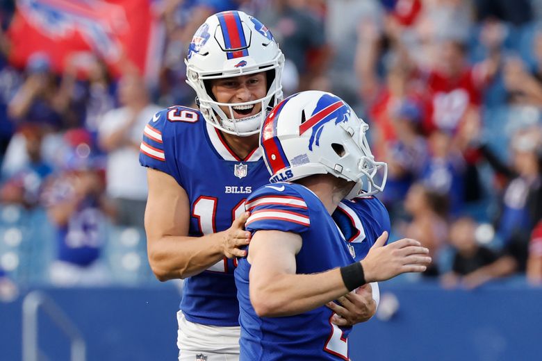 Buffalo Bills punter Matt Araiza warms up before a preseason NFL