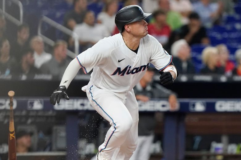 Miami Marlins' Peyton Burdick plays during the third inning of a