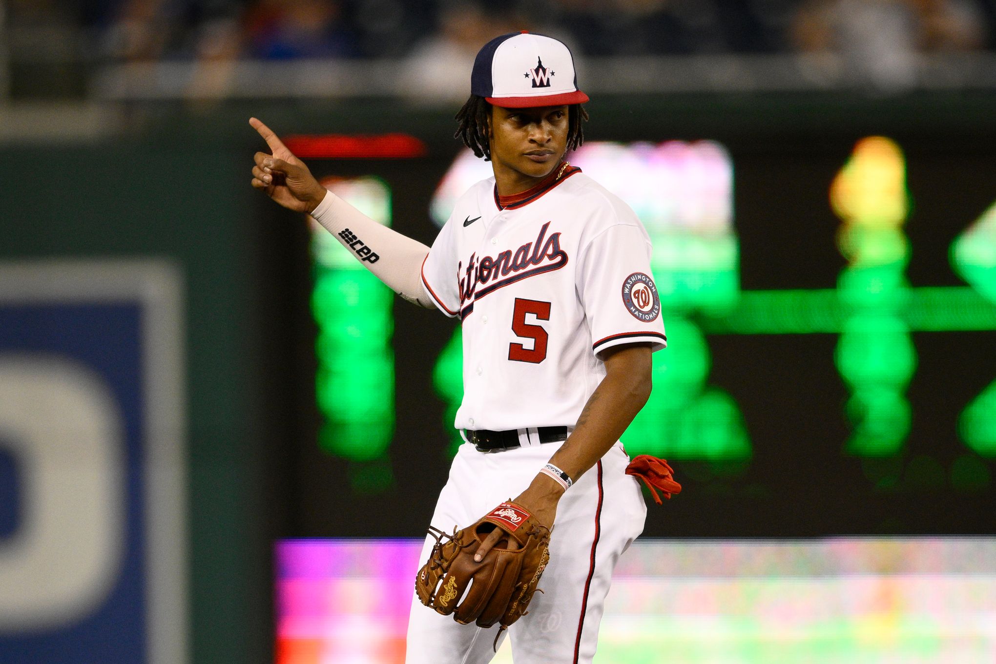 Abrams homers twice, Corbin pitches into the seventh as Nationals