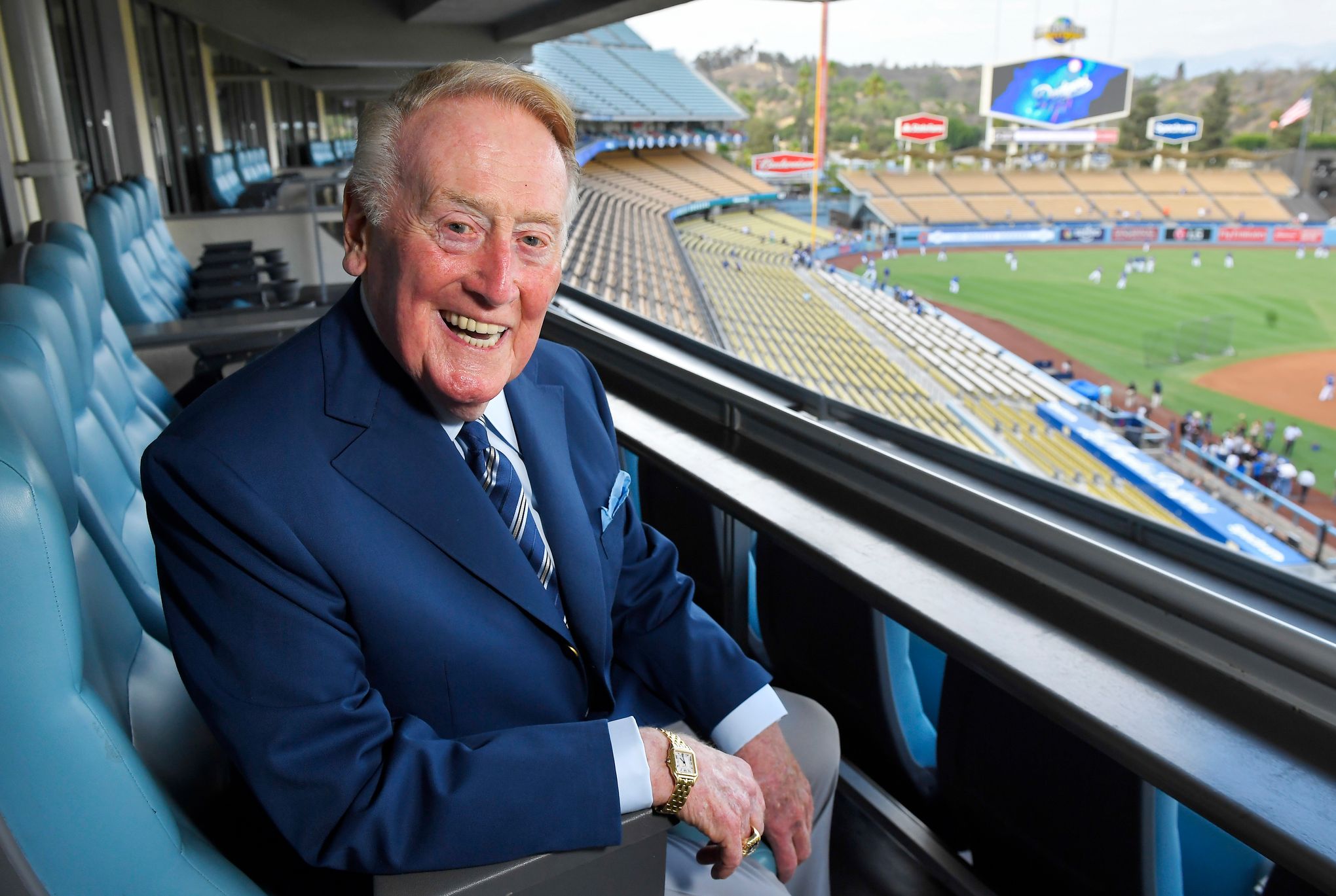 Flowers were left at Dodger Stadium in Los Angeles in memory of