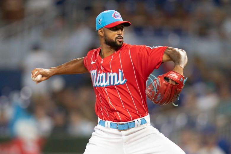 Sandy Alcantara of the Miami Marlins delivers a pitch against the