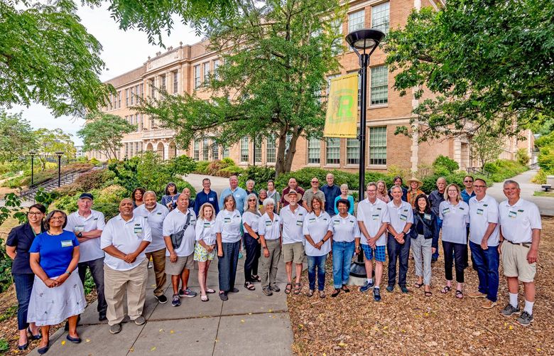 NOW (print): In white logo T-shirts, leaders of Roosevelt Alumni for Racial Equity (RARE), along with other alums and supporters, gather Aug. 20 during the school’s centennial celebration. They include (front row, from left): Tami Brewer, new principal; Lea Vaughn, RARE video lead, and co-chairs Tony Allison and Joe Hunter. For all the names, visit PaulDorpat.com. RARE is open to Roosevelt alumni, students and supporters. For more info and to see the documentary film, visit RHS4RacialEquity.org. Credit: Jean Sherrard

NOW (online only): In white logo T-shirts, Roosevelt Alumni for Racial Equity (RARE) leaders, along with other alums and supporters, gather Aug. 20 during the school’s centennial celebration. They are (front row, from left): Tami Brewer, new principal; Lea Vaughn, video lead, RARE co-chairs Tony Allison and Joe Hunter, Les Young, Allan Bergano, Robin Balee Ogburn, Kristi Blake, Leyla Salmassi, Robin Lange, Bruce Johnson, Jane Harris Nellams, Michelle Osborne, Gregg Blodgett, Tim Hennings, Hillary Moore, Jude Fisher, Steve Fisher and Bruce Williams; (back row, from left) Nejaa Brown, Catherine Bailey, Doug Seto, David Kersten, Duane Covey, John Richards, Cynthia Mejia-Giudici, Carol Haffar, John Vallot, Brooks Kolb, Doug Whalley, Janet Sage Whalley, Leslie Fikso Newell, Delos Ransom, Kris Day, Michael Bogan and Kim Peterson. RARE is open to Roosevelt alumni, students and supporters. For more info and to see the documentary film, visit RHS4RacialEquity.org.