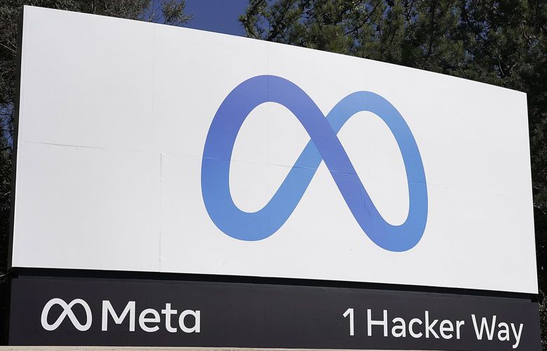 FILE – Facebook’s Meta logo sign is seen at the company headquarters in Menlo Park, Calif. on Oct. 28, 2021. (AP Photo/Tony Avelar, File) 