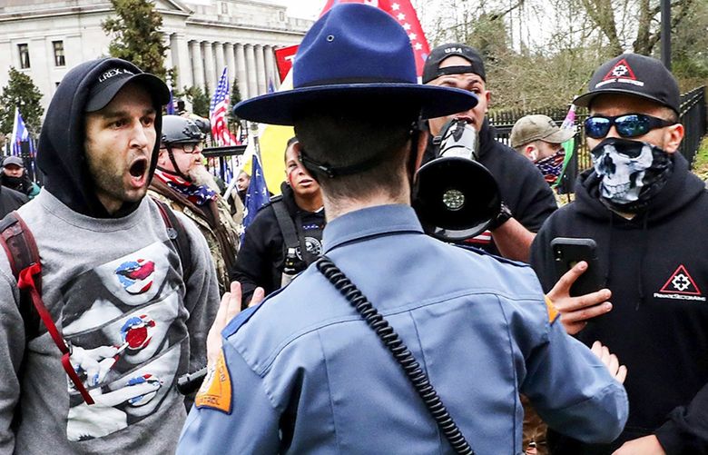 One Washington State Trooper tries to hold back the crowd that’s come onto the grounds of the governor’s mansion.

Trump supporters rally and march to the governor’s mansion on the Capitol grounds.


Wednesday Jan 6, 2020