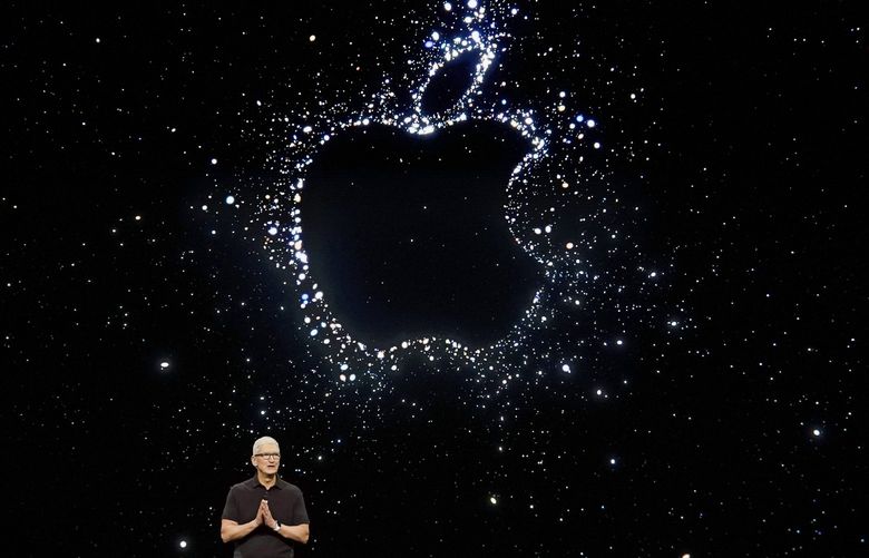 Apple CEO Tim Cook speaks at an Apple event on the campus of Apple’s headquarters in Cupertino, Calif., Wednesday, Sept. 7, 2022. (AP Photo/Jeff Chiu) 