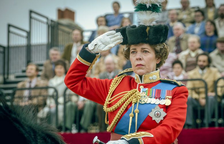 This image released by Netflix shows Olivia Colman as Queen Elizabeth II in a scene from “The Crown.” Colman was nominated for an Emmy Award for outstanding leading actress in a drama series. (Liam Daniel/Netflix via AP) NYET901
