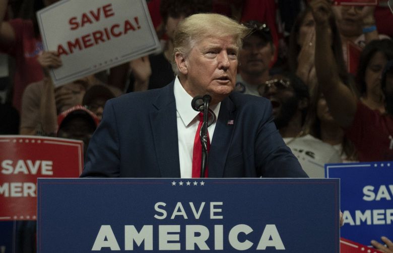 FILE — Former President Donald Trump at a rally in Anchorage, Alaska, July 9, 2022. A federal grand jury in Washington is examining the formation of — and spending by — The Save America PAC created by Trump after his loss in the 2020 election. (Ash Adams/The New York Times) XNYT318 XNYT318
