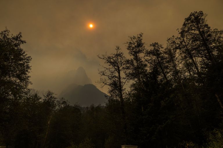 Mount Index obscured by smoke