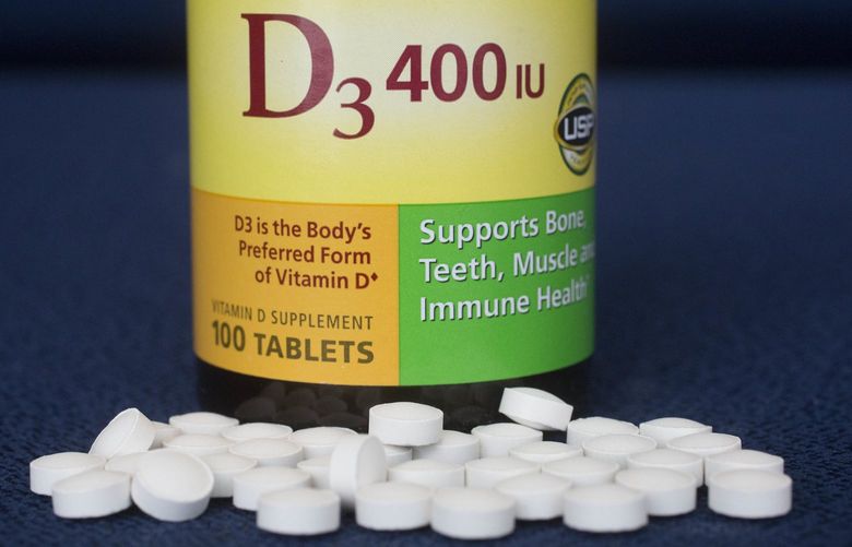 Vitamin D pills are displayed, Wednesday, Nov. 9, 2016, in New York. Doctors are warning about vitamin D again, and it isn’t the “we need more” news you might expect. Instead, they say there’s an epidemic of needless testing and too many people taking too many pills for a deficiency that very few people truly have. (AP Photo/Mark Lennihan)