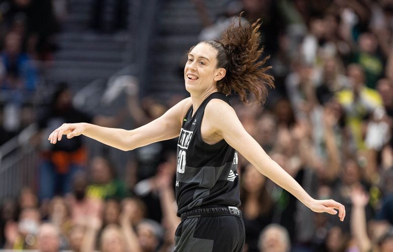Breanna Stewart has a big smile after hitting a three to give Seattle a 40-30 lead in the second quarter. 221512