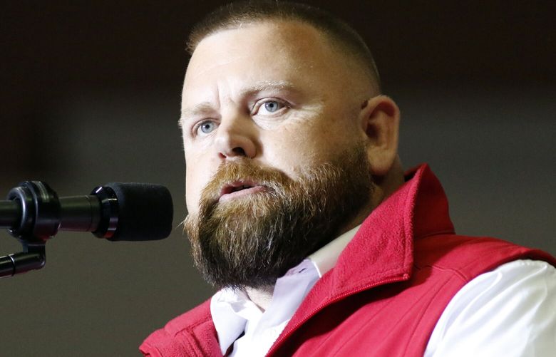 FILE – J.R. Majewski, Republican candidate for U.S. Representative for Ohio’s 9th Congressional District, speaks at a campaign rally in Youngstown, Ohio., Sept. 17, 2022. (AP Photo/Tom E. Puskar, File) WX101 WX101