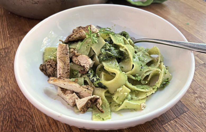 Pappardelle is tossed with a spicy poblano cream sauce for a taste of Mexico-meet-Italy pasta dish. (Gretchen McKay/Pittsburgh Post-Gazette/TNS)