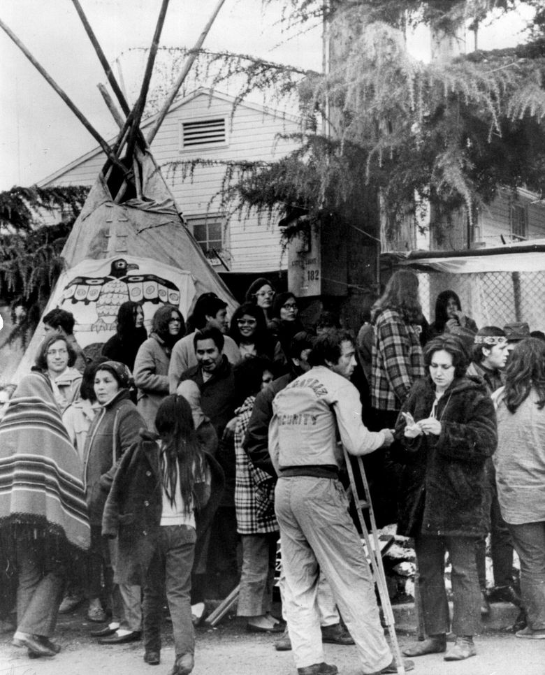 March 16, 1970: &#8220;Indians claim fort &#8212; Dozens of Indians mill around a tepee outside Army Ft. Lawton here Sunday to enforce their demand that the government give them the fort for a cultural and educational center. Man on crutches is Gary Bray, one of those who raided the fort Sunday. He said he was injured in a scuffle and walked on crutches. He was part of the Indian group which took over Alcatraz Island in San Francisco Bay in November. The tepee was set up a week ago and Indians live in it.&#8221; (The Associated Press)
