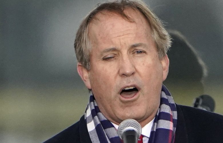 FILE – Texas Attorney General Ken Paxton speaks in Washington on Jan. 6, 2021. Paxton ran out of his house Monday, Sept. 26, 2022, and into a truck driven by his wife, a state senator, to avoid being served a subpoena in an abortion access case, according to court documents. (AP Photo/Jacquelyn Martin, File) NYAB202 NYAB202