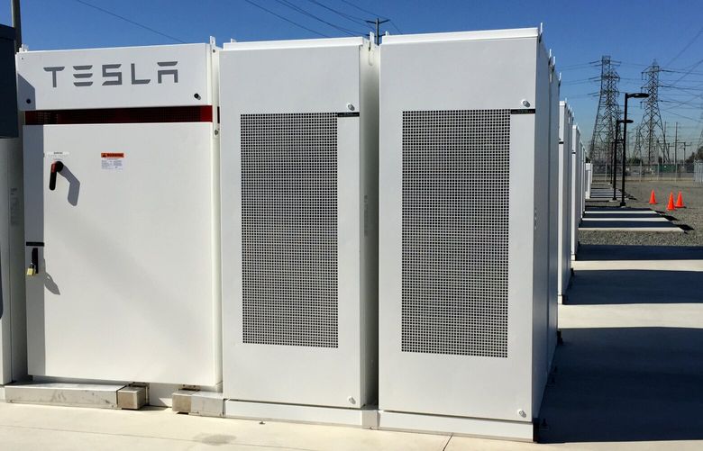California regulators want Pacific Gas and Electric Co. to replace natural gas facilities with an energy storage system such as this Tesla battery bank in Ontario. The bank was installed in three months. (Ivan Penn/Los Angeles Times/TNS)