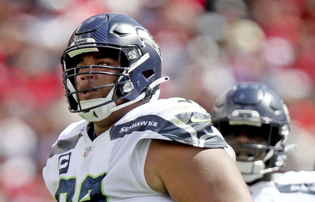 Seattle Seahawks defensive end Quinton Jefferson (99) reacts after