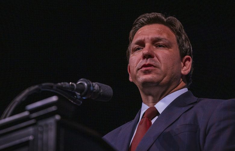 FILE – Gov. Ron DeSantis of Florida speaks in Green Bay, Wisconsin, on Sept. 18, 2022. Since taking office, he has sought to position himself as a 2024 presidential contender. (Taylor Glascock/The New York Times) XNYT190 XNYT190