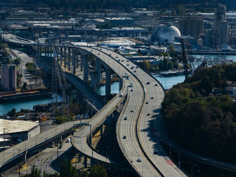 Traffic moves across the newly reopened West Seattle Bridge on Sunday morning