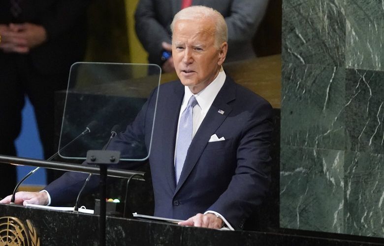 FILE – President Joe Biden addresses the 77th session of the United Nations General Assembly on Wednesday, Sept. 21, 2022, at the U.N. headquarters.Â   On Friday, Sept. 23, The Associated Press reported on stories circulating online incorrectly claiming Biden announced that he is adding the U.S. as a signatory to the United Nations â€œSmall Arms Treaty,â€ which would â€œestablish an international gun control registryâ€ in which other countries can â€œtrack the â€˜end userâ€™ of every rifle, shotgun, and handgun sold in the world.â€  (AP Photo/Evan Vucci, File) NYNR101 NYNR101