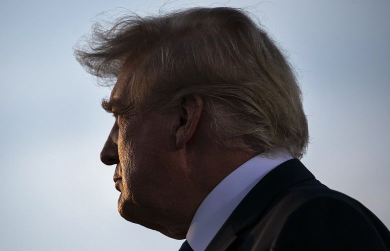 FILE – Former President Donald Trump speaks at a rally in Delaware, Ohio, on Saturday, April 23, 2022. Trump, his family business and three of his adult children lied to lenders and insurers for more than a decade, fraudulently overvaluing his assets by billions of dollars in a sprawling scheme, according to a lawsuit filed on Wednesday, Sept. 21, 2022, by the New York attorney general, Letitia James, who is seeking to bar the Trumps from ever running a business in the state again. (Maddie McGarvey/The New York Times) XNYT93 XNYT93