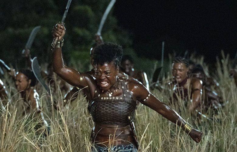 This image released by Sony Pictures shows Viola Davis in “The Woman King.” (Sony Pictures via AP) NYET633 NYET633