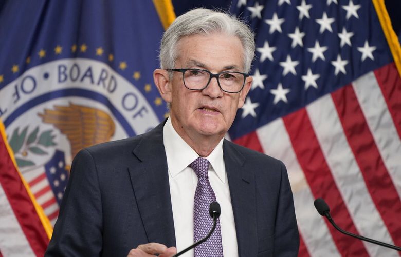 Federal Reserve Chair Jerome Powell speaks at a news conference Wednesday, Sept. 21, 2022, at the Federal Reserve Board Building, in Washington. Intensifying its fight against chronically high inflation, the Federal Reserve raised its key interest rate by a substantial three-quarters of a point for a third straight time, an aggressive pace that is heightening the risk of an eventual recession. (AP Photo/Jacquelyn Martin) DCJM323 DCJM323